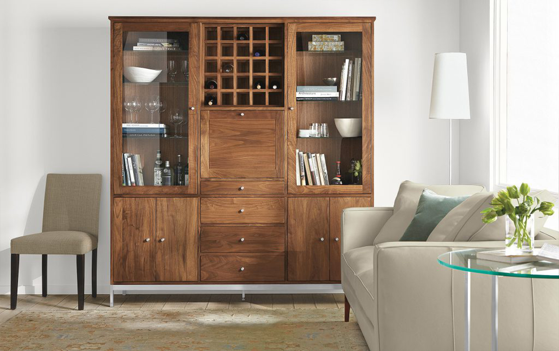 Linear storage cabinet in living room