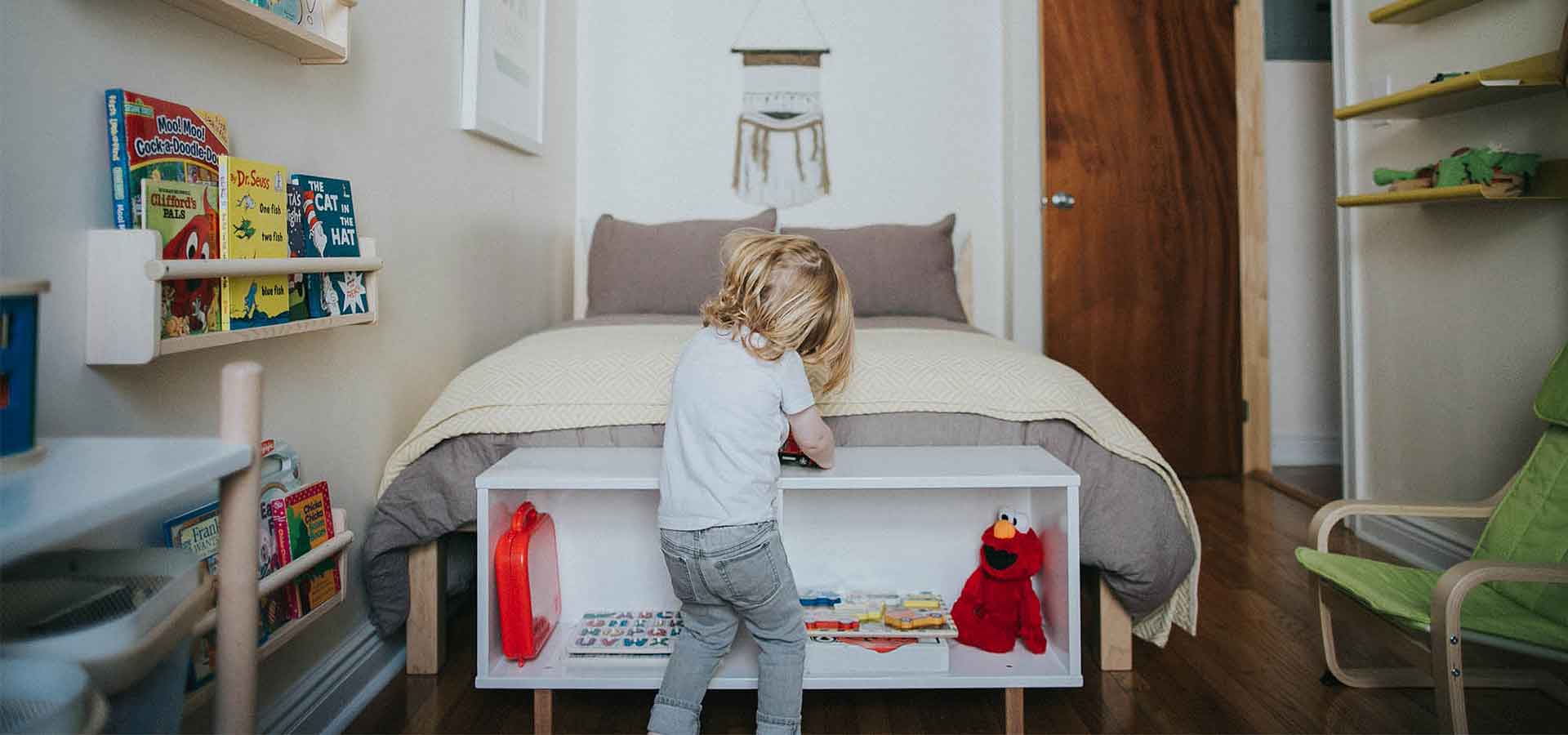 Modern kids bedroom with full mattress
