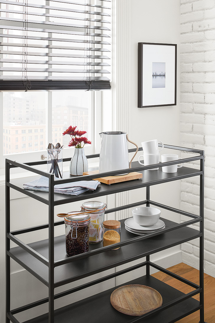 Slim bar cart in natural steel