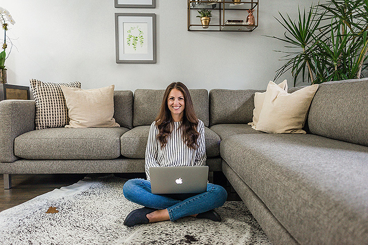Grey sectional sofa in Rachel Mansfield's living room