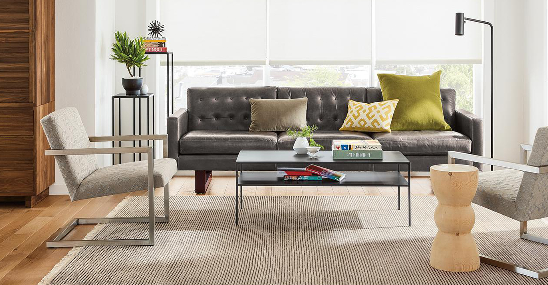 Slim storage coffee tables in living space