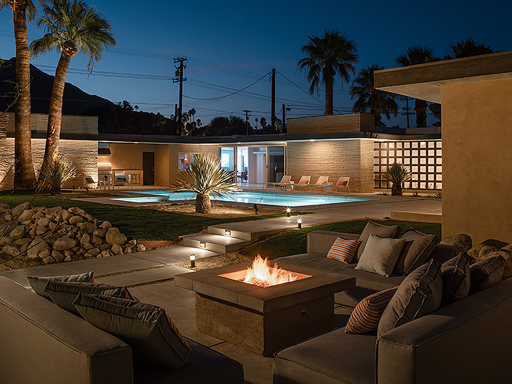 A view of the Gillman Residence at night