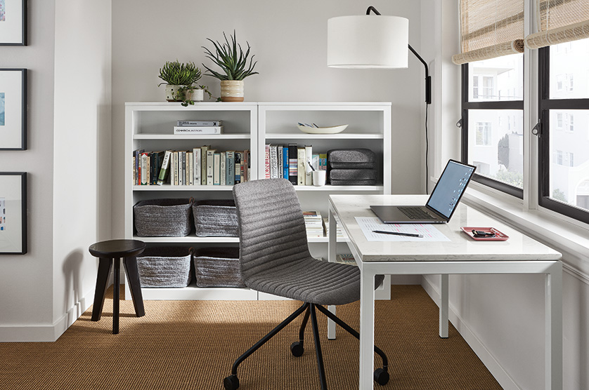 Home office with Cato chair, Parsons desk and Copenhagen shelves.